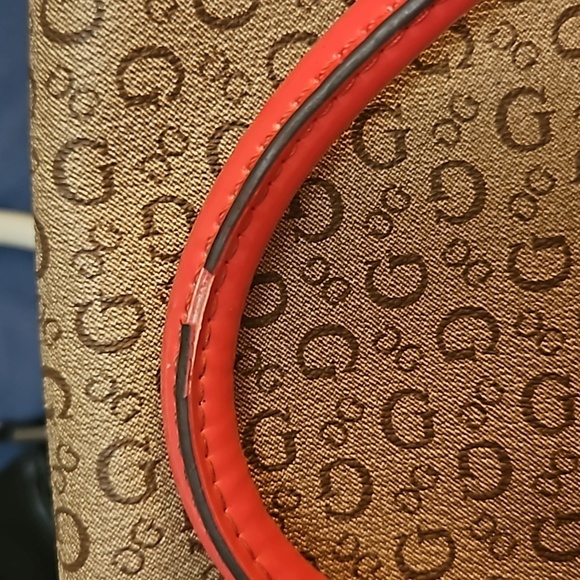 VTG GUESS 1990s Salmon Pink Trim Logo Monogram Doctor Handbag - Picture 9 of 10